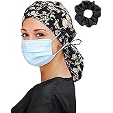 Satin Lined Scrub Cap for Women Extra Large Long Hair Surgical Nurse Cap 4 Buttons