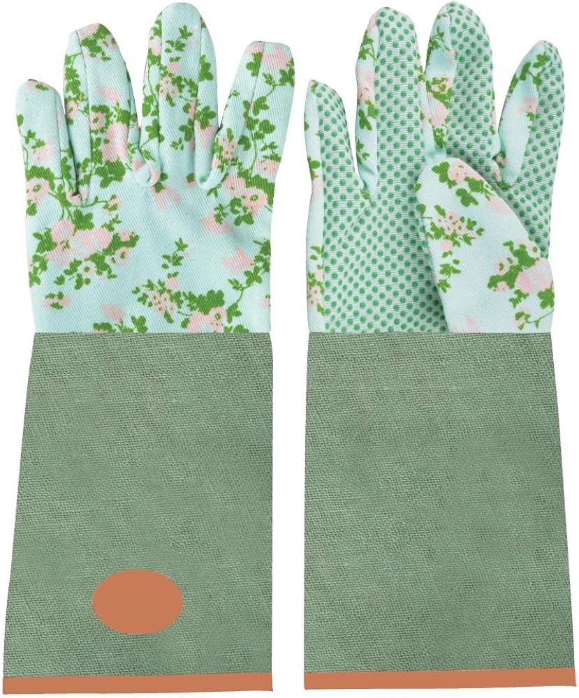 Esschert Design Jute Gloves with Rose Print, Green,Rose, 7" x 0.79" x 15"