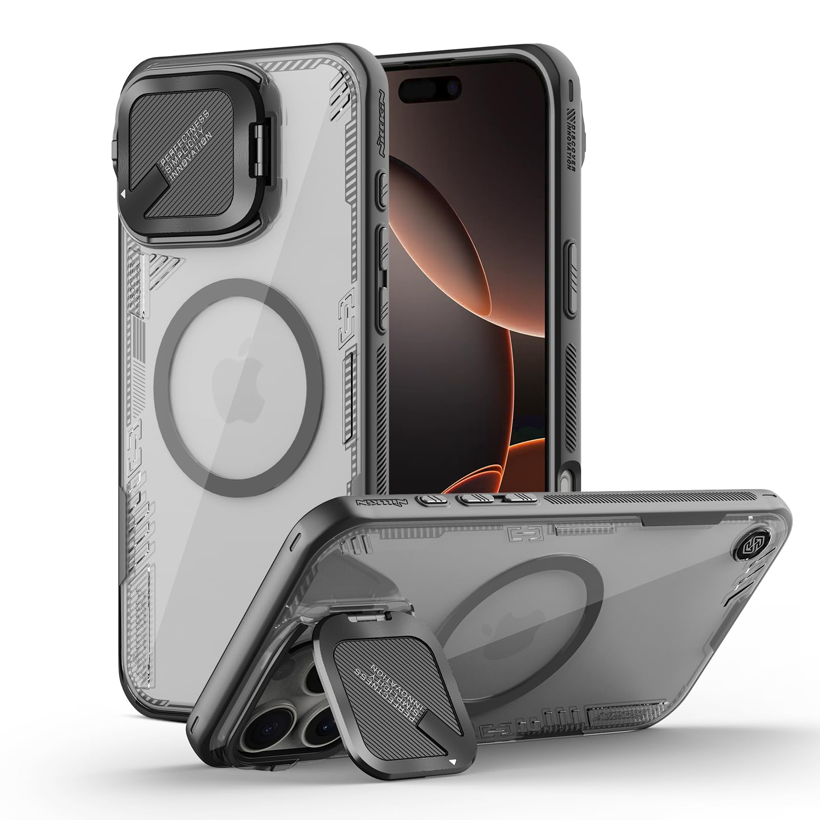 Nillkin Magnetic for iPhone 16 Pro Max Case Clear, Compatible with Magsafe, Never Yellow & Biodegradable Material, Translucent Case with Invisible Kickstand & Camera Cover for 16 Pro Max 6.9",Black