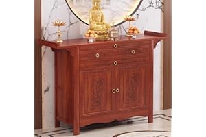 YUPINZHENAI Bamboo Altar Table with Storage, Pooja Cabinet, Meditation Table with Storage Space, Chinese Cabinet Pedestal Offering Table,Buddhist Altar for Living Room, Small Spaces (50.4×19.2×42.5in)