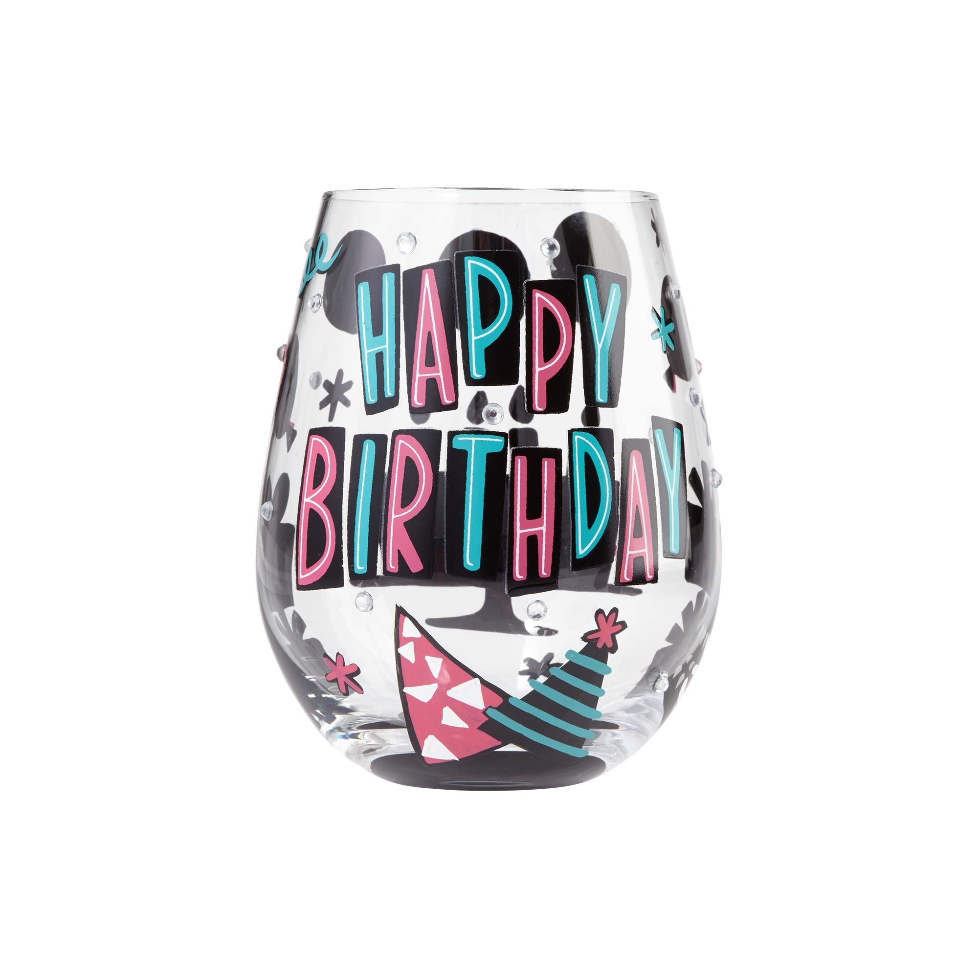 Designs by Lolita “Happy Day” Hand-Painted Artisan Stemless Wine Glass, 20 oz