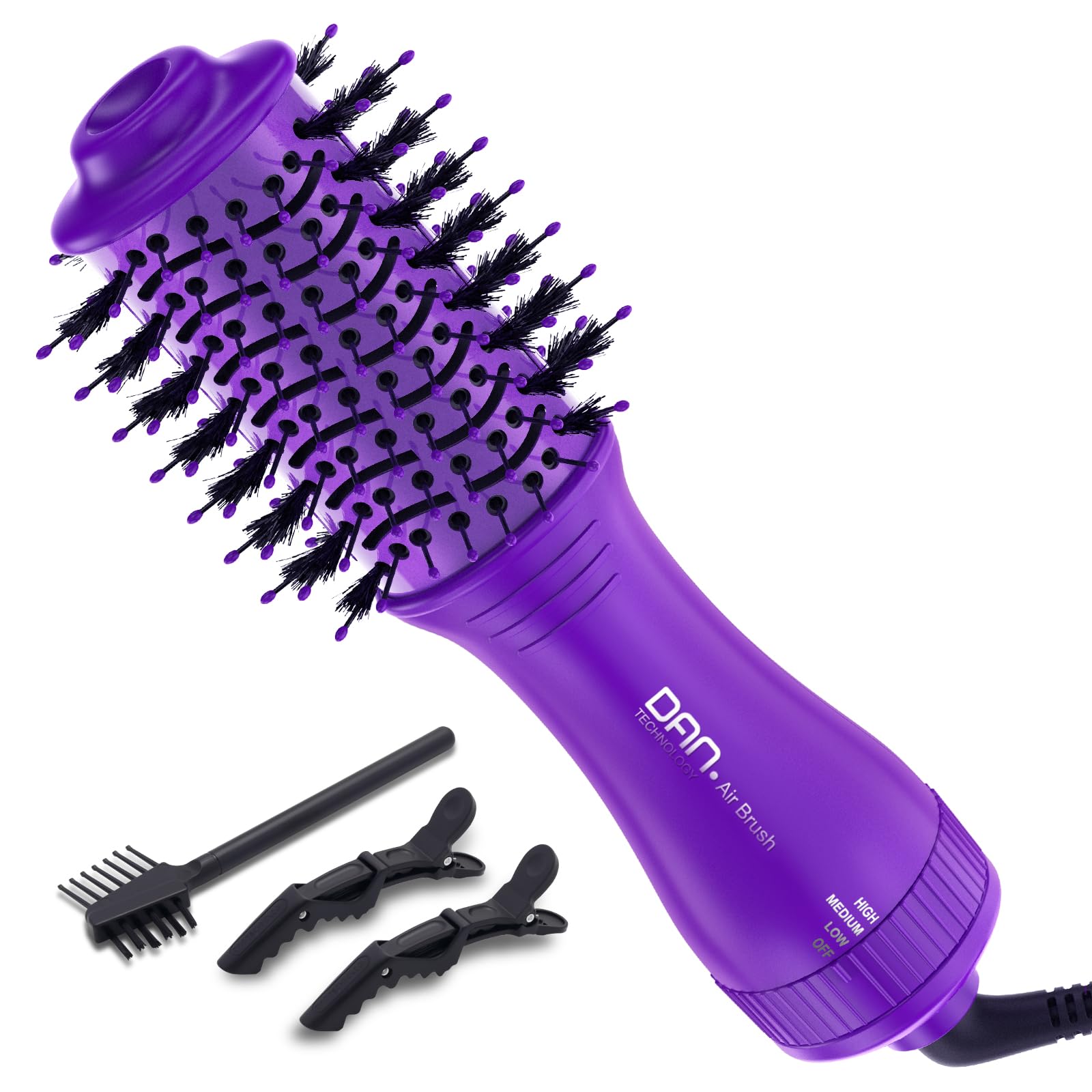 Photo 1 of Dan Technology Blow Dryer Brush Hair Dryer Brush Hot Air Blowout Brush 120V 3 Speeds Oval Shape Volumizer Straightener Brush Faster Drying Mini Size Lightweight (Purple)