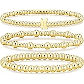 Pls Back Gold Initial Bracelets for Women, 14K Gold Plated Beaded Bracelets Gold Stretch Bead Ball Bracelet stack Set Adjustable Bracelet Set Jewelry