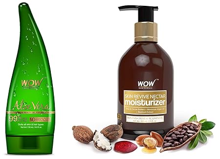 WOW Aloe Vera Multipurpose Beauty Gel for Skin and Hair, 130ml and WOW Skin Revive Nectar No Parabens & Mineral Oil Moisturiser, 300mL