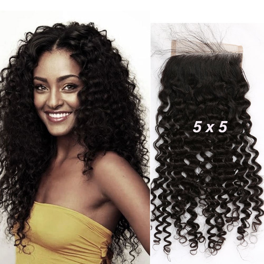 16 Sent Hair 5x5 Lace Closure Human Hair Curly Wave Free Part