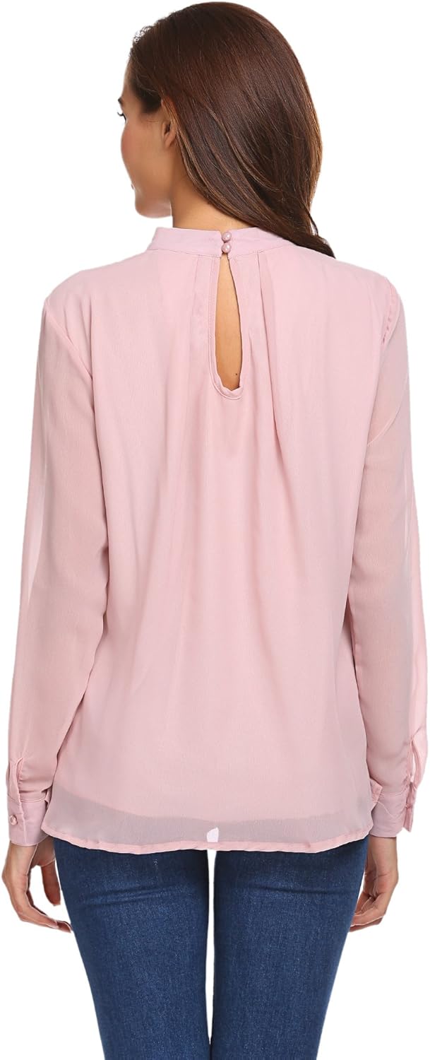 SoTeer Chiffon Blouse Women Loose Casual Long Sleeve Tops Layered Dress Shirts at  Women’s Clothing store