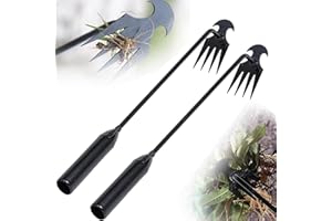 Leixu Weeding Artifact Uprooting Weeding Tool, Gardening Hand Weeder Tools, 4 Teeth Manganese Steel Forged Hand Weeder for Vegetable Gardening Backyard Farm Planting & Weeding(10.6in, 2pcs)