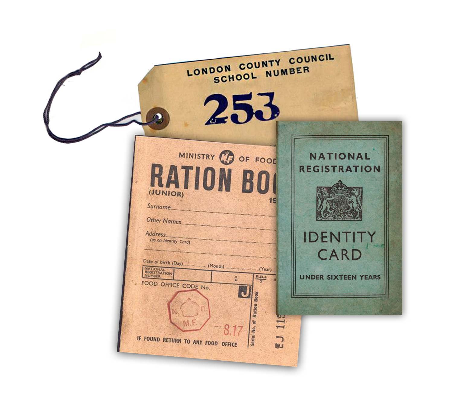 WW2 Replica Ration Book, Evacuee Tag and Identity Card by Memorabilia Pack Company