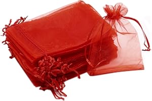 Bezall 100Pcs Small Organza Bags 3x4 Inch, Red Drawstring Christmas Candy Gift Bags, Baby Shower Favor Bag Mesh Jewelry Pouch