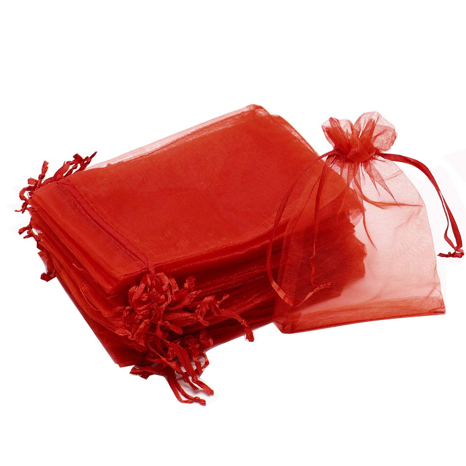 Dealglad 100Pcs Christmas Organza Bags 5x7 Inch, Sheer Drawstring Jewelry Candy Pouches Baby Shower Party Favor Gift Bags (Red)