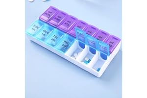 1 Pack 7-Day AM/PM Weekly Pill Organizer - 2-Times-a-Day Pill Case Holder for Vitamins & Medications (Blue & Purple)
