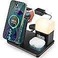 AURTEC 6 in 1 Wireless Charging Station with Alarm Clock, Night Light, Compatible with iPhone 15/14/13/12/11/Pro/Pro Max/Mini/XS/XR/X/8/Plus, Apple Watch 9/8/7/6/5/SE, AirPods Pro/3/2/1,15W Adapter