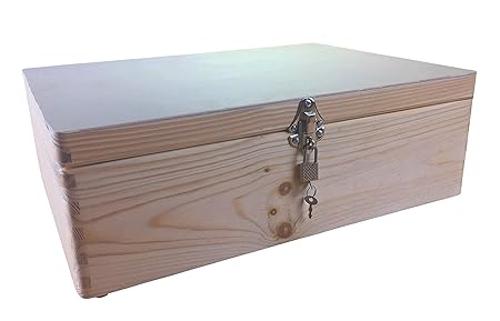 MidaCreativ abschließbare Aufbewahrungsbox, Holzkiste ohne Grifflöcher Kiefer Gr. 2 (Schloss 2)