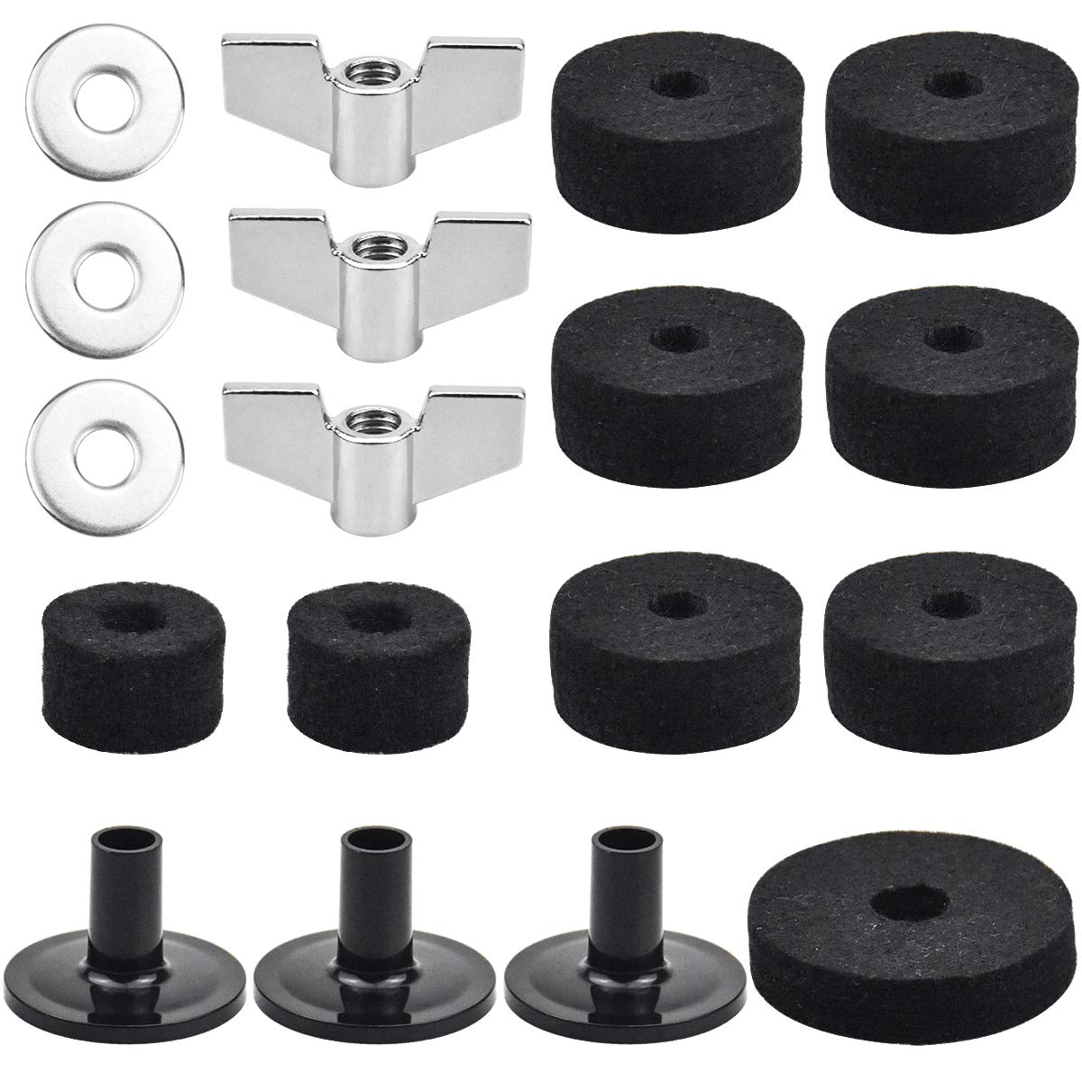 NATUCE Cymbal Replacement Accessories, 18 Pcs Cymbal Felts and Sleeves, Hi-Hat Clutch Felt, Cymbal Washer and Base Wing Nuts for Drum Set, Musical Instrument Accessories