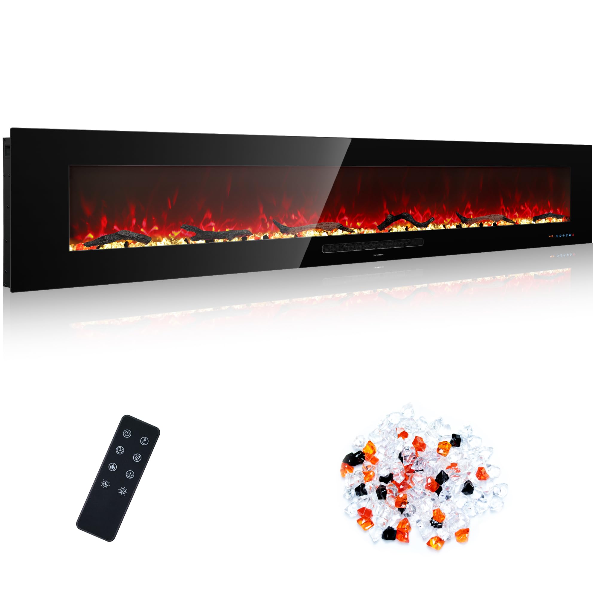 Photo 1 of Oxhark Flame 84 inch Recessed and Wall Mounted Realistic Electric Fireplace with Multicolor Flame, 750/1500W Thermostat & Timer, Touch Screen & Remote Control, Black