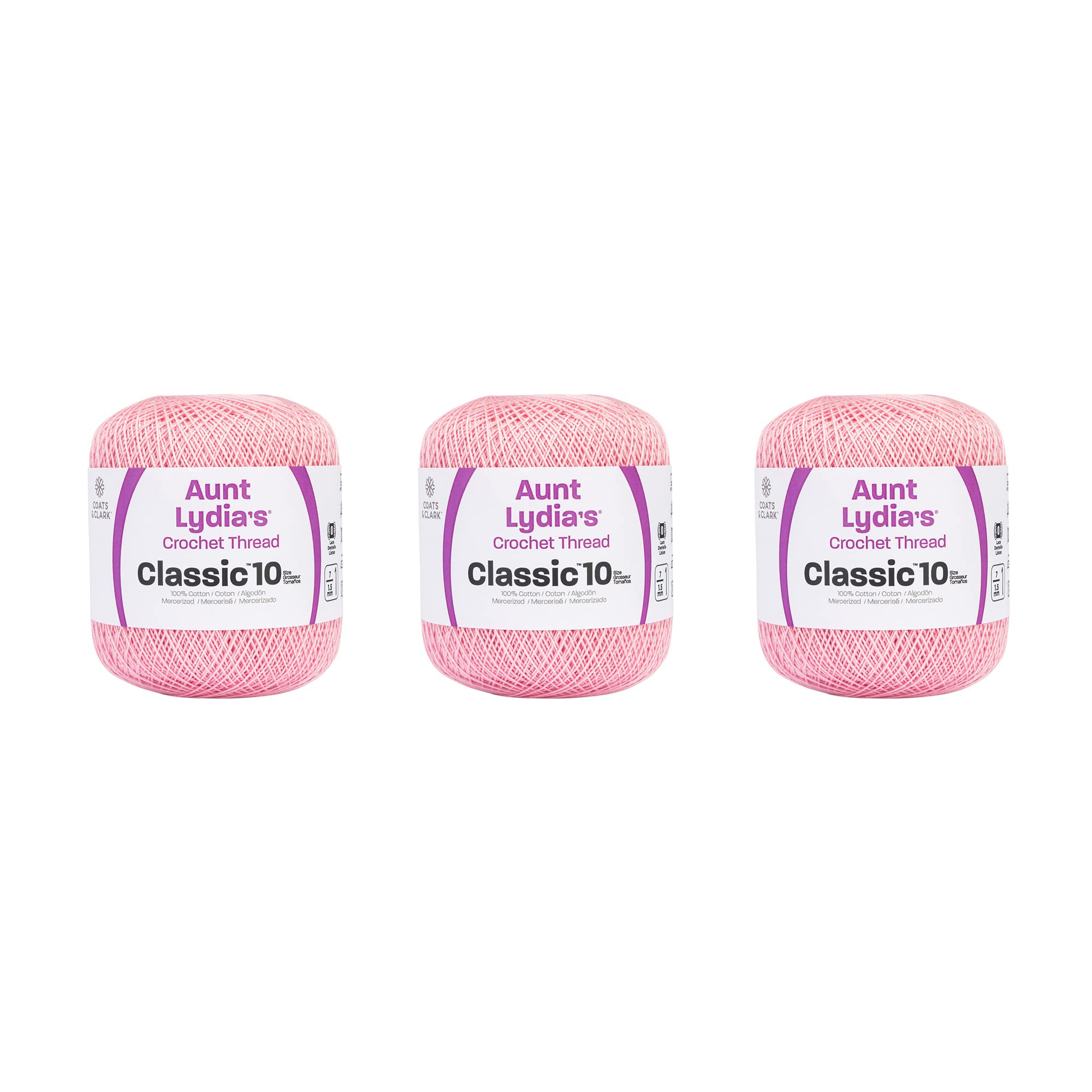 Aunt Lydia Classic Orchid Pink Crochet - 3 Pack of 350y/320m - Cotton - Gauge 10 - Crochet