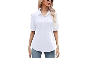 Micoson Womens Blouses Dressy Casual Short Sleeve Button Down Collared Polo Shirt Loose Tunic 2023 Summer Tops
