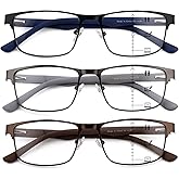 zooxsky Progressive Reading Glasses for Men Premium Metal Full Frame Multifocal Readers Rubber Temples Blue Light Blocking Readers 3PK+1.25