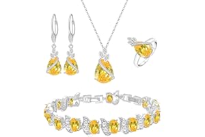 LMXXVJ Jewelry Set for Women,Teardrop Cubic Zirconia Necklace Earrings Adjustable Ring Bracelet Jewelry Set Formal Jewelry Gift