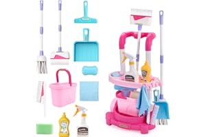 Jenilily Toddler Cleaning Set, Kids Cleaning Carts Toy Set, Detachable Kids Mop Broom Set for Toddlers - Pretend Play Educati