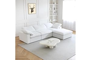 JACH 120" L Shape Cloud Modular Couches for Living Room, Modern Convertible Sectional Sofa Couch, Couch Cushion Covers Removable, Sectional Sofas for Party Bedroom Apartment (White)