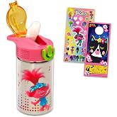 Trolls Stainless Steel Water 15.5 Oz Bottle for Kids Adults Bundle | Trolls Insulated Tumbler with Straw Spill Proof Cup for Girls Plus Stickers, More | Trolls Water Bottle