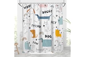 AAtter Funny Cartoon Dog Shower Curtain Kids Boys Cute Animal Tddler Pug Fun Bathroom Waterproof Fabric Polyester Accessories (W60''xH72'') 12 Hooks Included