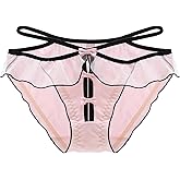 Erlemetes Women's Sexy Panties Lace Trim Open Holes Breathable Cotton Underwear Cute Low Waist String Bikini Briefs M-XL