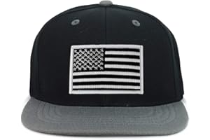 Armycrew Youth Kid's Black White American Flag Patch Flat Bill Snapback 2-Tone Baseball Cap