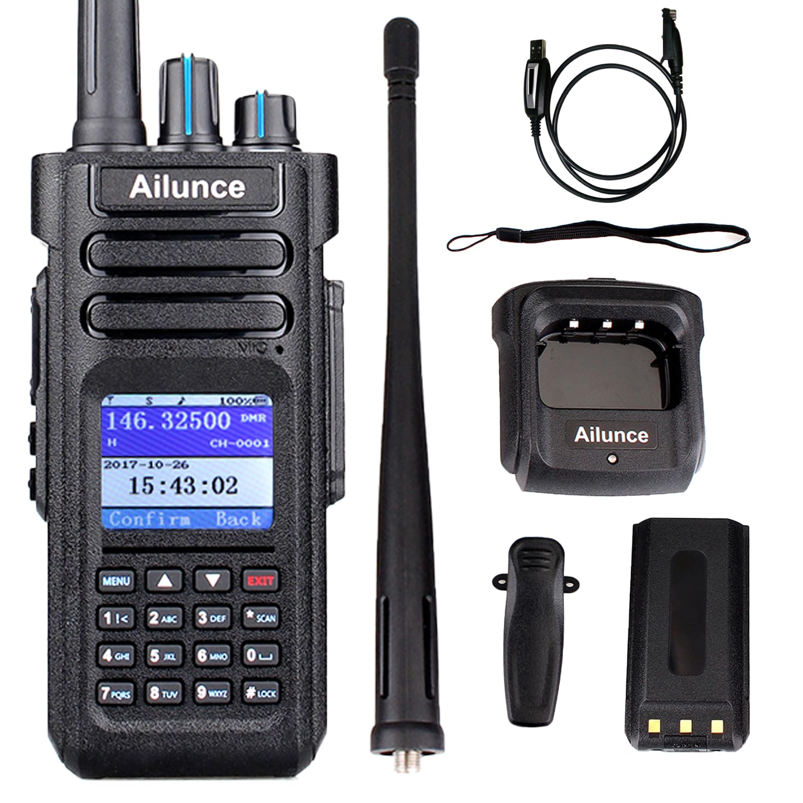 Retevis Ailunce HD1 DMR Radio, 10W, IP67 Waterproof, GPS, Dual Band, Digital Two Way Radio, Type-C, 3200mAh Battery, 16 Keys DTMF, Compatible with Ham Radio (1 Pcs, Black)