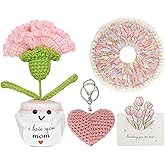 DIYFUNLSC Mom Gift from Daughter,I Love You Mom Handmade Crochet Flower Gift for Mother's Day, Birthday & Christmas Funny Cute Small Unique Presents for Mama, Flower Crochet Doll