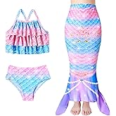 Redair Mermaid Girls Bathing Suit 3Pcs Ruffle Top Bikini Bottoms Swimsuit Kids Beach Pool Swimwear 3-11 Years