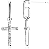 Amazon Collection Cubic Zirconia Cross Dangle Drop Earring in Sterling Silver