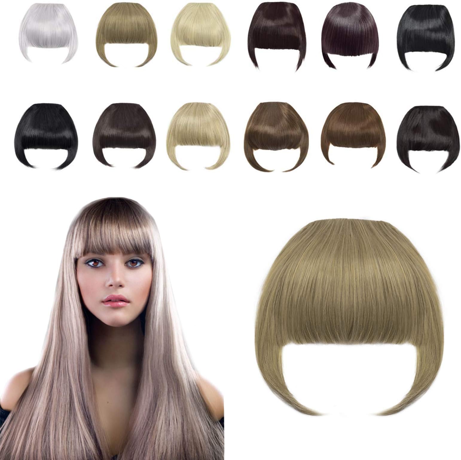 Clip in Bangs Fringe Hair Extensions with Temples Synthetic Fashion Hair-pieces Ash Blonde