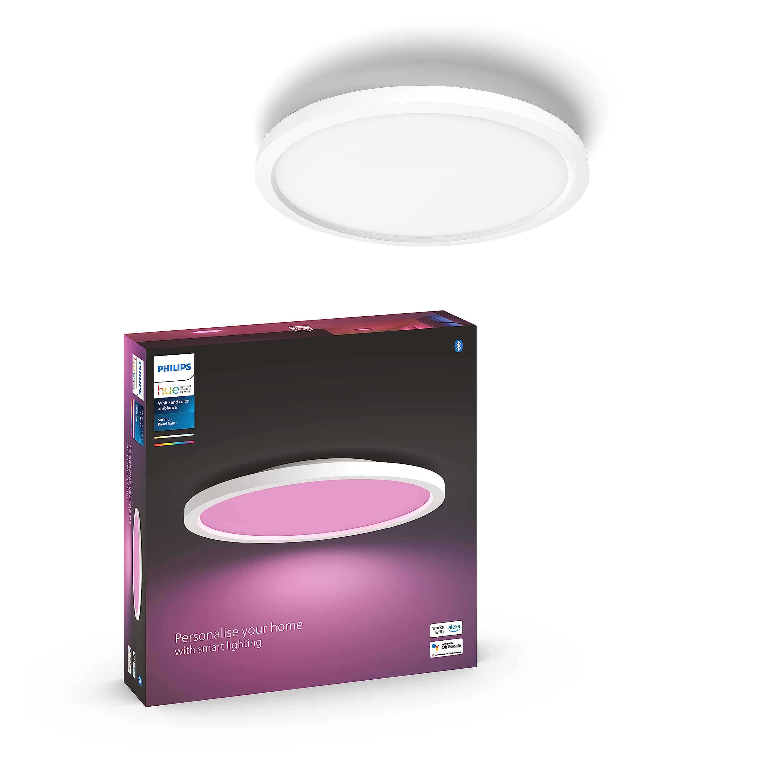 Philips Hue White Ambience Surimu Panelleuchte, weiß, rund, 40W, alle Weißschattierungen, steuerbar via App, kompatibel mit Amazon Alexa (Echo, Echo Dot)