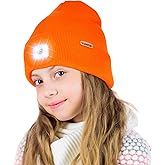 YunTuo Fleece Lined Kids Beanie Headlamp Hat with Light, USB Rechargeable LED Winter Caps, Gifts for Boy Girl