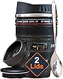 STRATA CUPS Camera Lens Coffee Mug -13.5oz, SUPER BUNDLE! (2 LIDS + SPOON) Stainless Steel Thermos, Sealed & Retractable Lids! Photographer Camera Mug, Travel Coffee Cup, Coffee Mugs for Men, Women