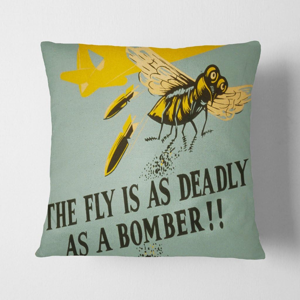 Arty Pie" Vintage WPA Poster Deadly Bomber Charcoal Backed Cushion Throw Pillow, Polyester Multi-Colour, 42 x 20 x 42 cm