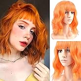 Wigs Orange wig bob Women Curly Synthetic Wig 14Inch Bright Wig, Heat Resistant,Suitable for Cosplay Christmas Halloween Party Women Clothing