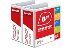 RING BINDER DEPOT 2 Pack of 6 Inch 3 Ring Binder with Locking Angle D Rings, Professional Heavy Duty Large Storage Binder with Pockets, Fits 8.5 x 11 Inch Sheets, Non-Stick Clear View Cover, Customizable, White