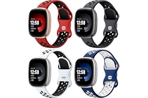 Maledan 4 Pack Sport Band Compatible for Fitbit Versa 3/Versa 4/ Fitbit Sense/Sense 2 Bands Women Men, Soft Wristband Replacement Accessories for Fitbit Versa 3/4 and Sense/Sense 2 Smart Watch Band