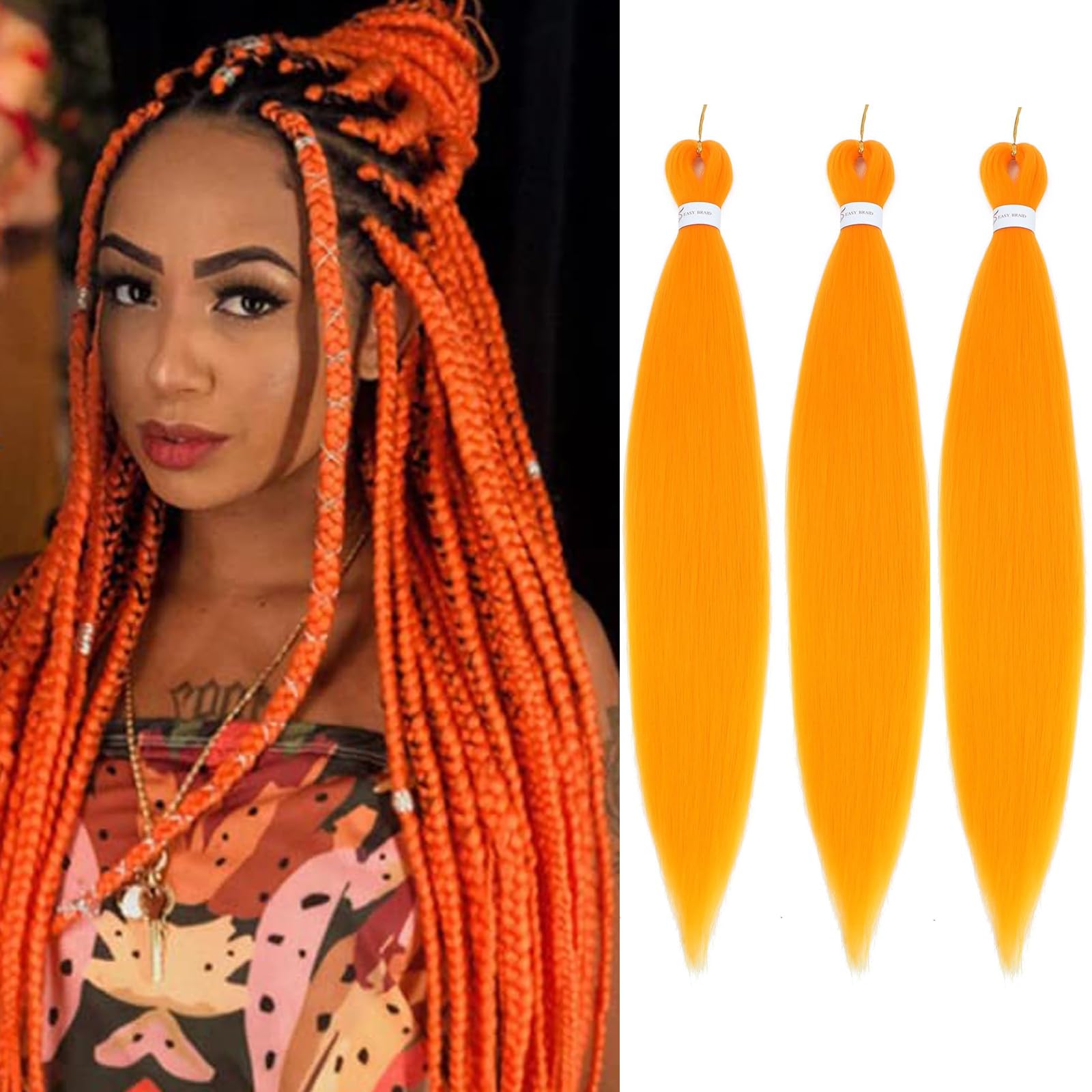 Easy Braid Pre stretched Braiding Hair Extensions - 26 Inch 3Packs Braiding Hair Soft Yaki Texture Crochet Synthetic Hair for Woman Hot Water Setting Crochet Braiding Hair Extensions (Orange#) — image 1