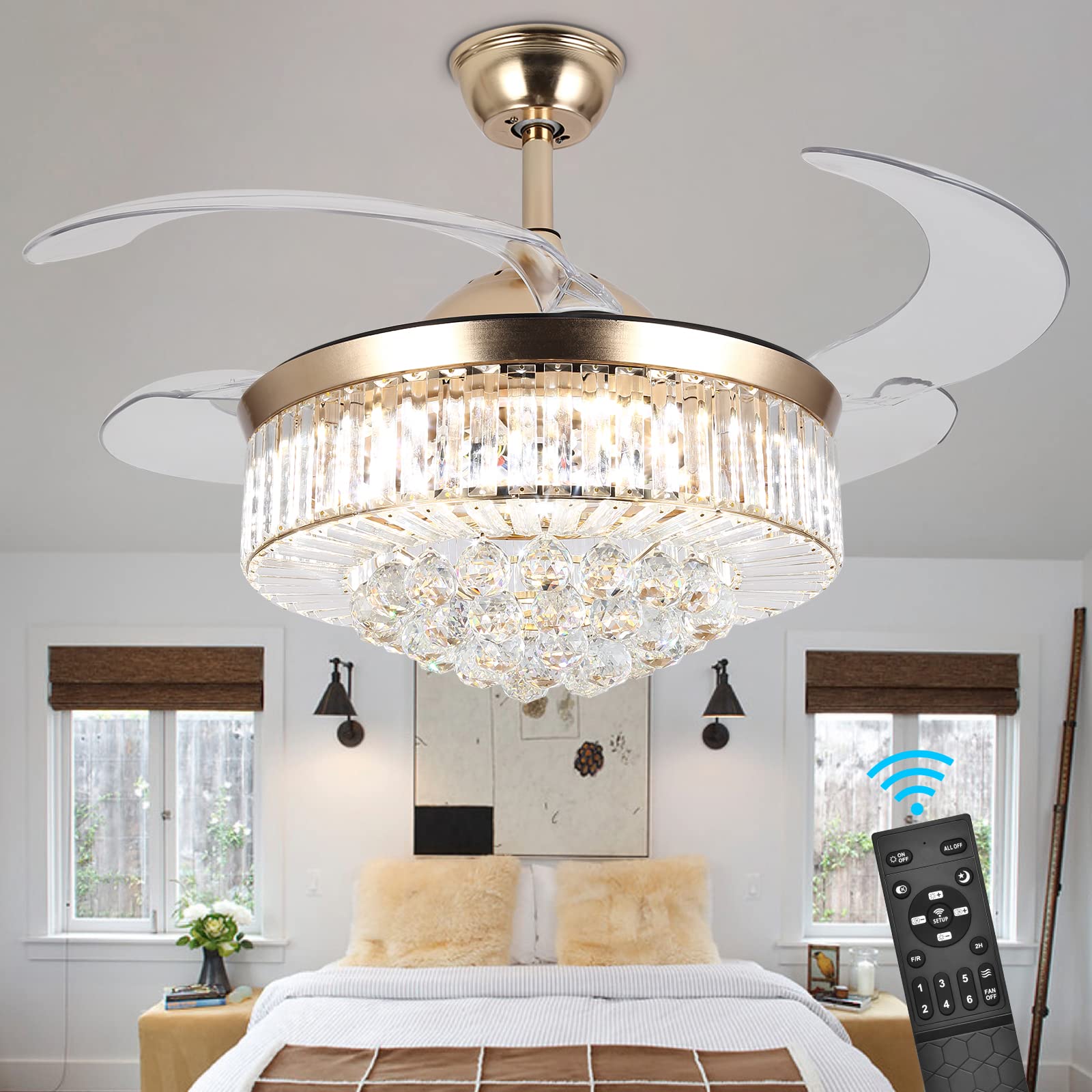 Panghuhu88 42" Invisible Ceiling Fan Chandelier
