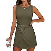 ANRABESS Womens Summer Dress 2026 Athletic Romper Skort Sleeveless Twist Waist Bodycon Night Out Mini Dress Built in Shorts