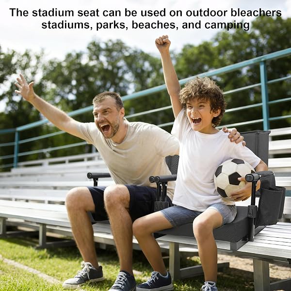 RWUSX PADDED STADIUM SEATS WITH BACK SUPPORT AND CUSHION, PORTABLE FOLDABLE BLEACHER CHAIR, FOLDING STADIUM SEATS FOR FOOTBALL CAMPING CONCERTS AND FESTIVALS BLACK
