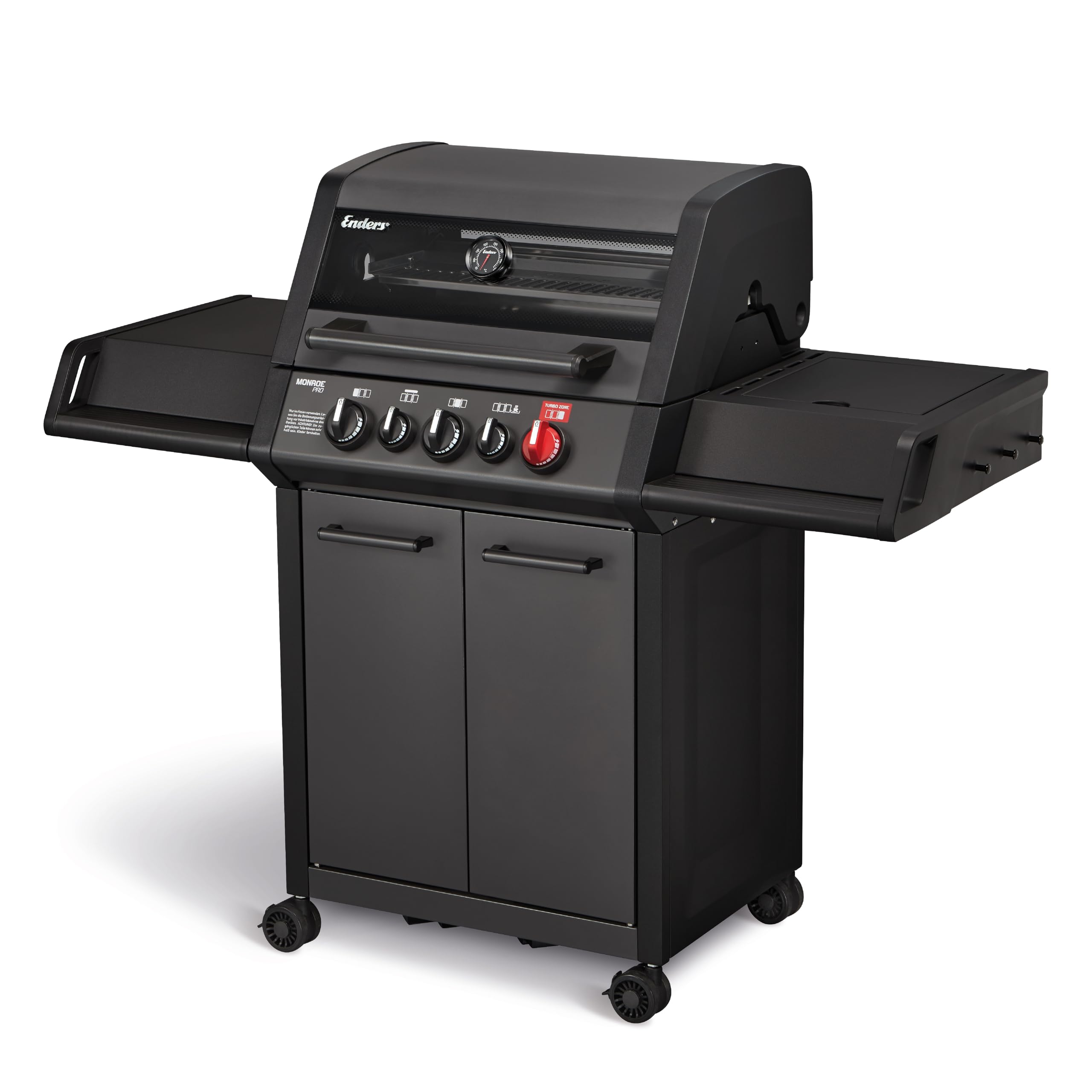 Enders® Gasgrill MONROE PRO 3 SIK TURBO SHADOW, 3-Brenner, Infrarot-Backburner, Seitenkocher, PanoVision Sicht, SWITCH GRID™ mit Sear Grate, HEAT RANGE™, 800 °C TURBO ZONE™, SIMPLE CLEAN™ #8381