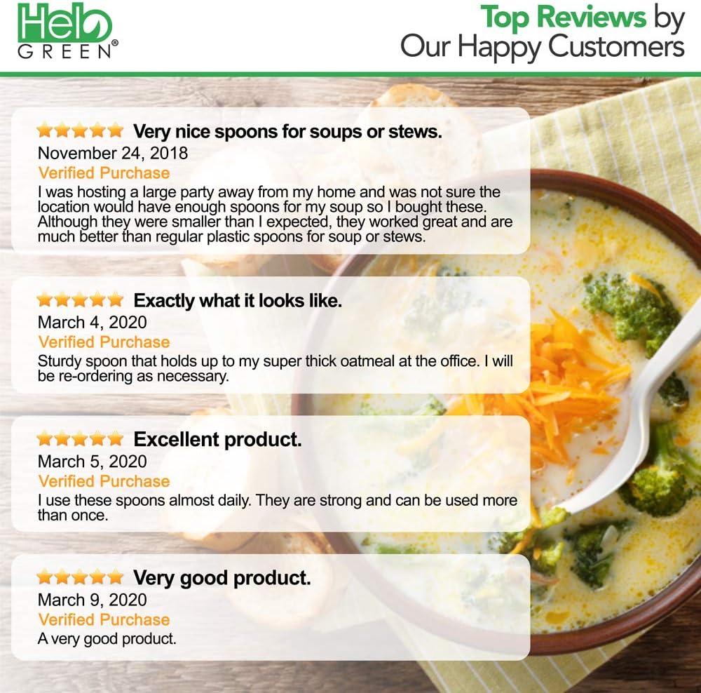 [50 Pack] HeloGreen Eco-Friendly Cornstarch 6" Disposable Soup Spoons: Heavyweight Heavy Duty Elegant Alternative to Plastic Spoons, Plasticware Utensils Cutlery, Ivory: Health & Personal Care