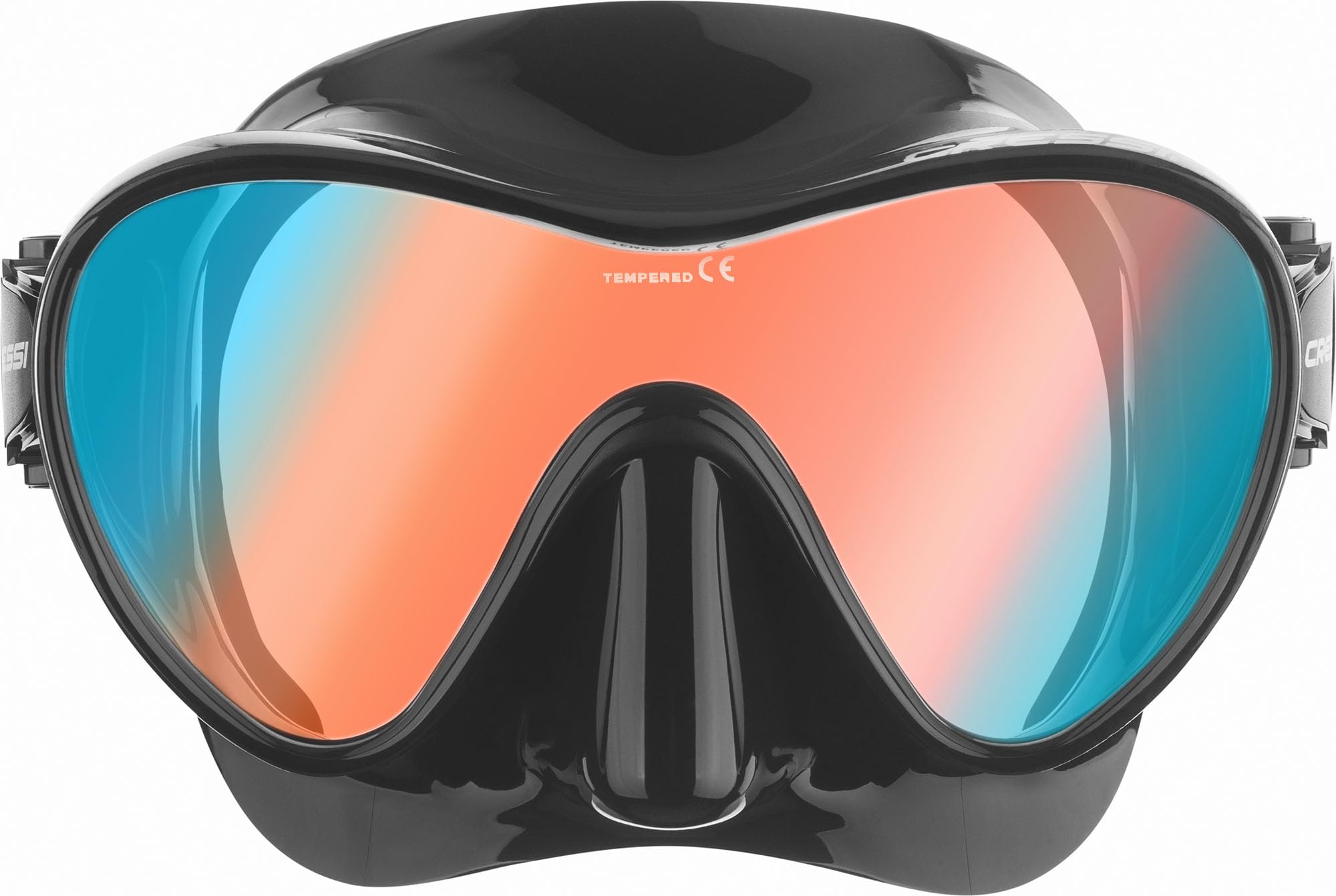 Cressi F1 Frameless Diving Mask - Anti-Fog Tempered Lens - Snorkel Mask For Adults & Scuba Diving - Micrometric Buckles Fit - Black Ultravision Blue Lens - One Size