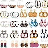 9 Pairs-26 Pairs Rattan Earrings for Women Girls Lightweight Acrylic Geometric Statement Woven Earrings Handmade Straw Wicker Braid Hoop Drop Dangle Earrings