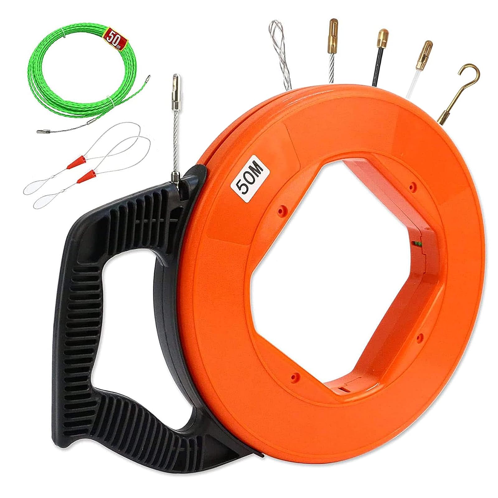 Aisny Fish Tape Wire Puller, 50m 4.5mm Polyester Cable Puller Kit with 2 Guide Springs and 5 Connectors, Green